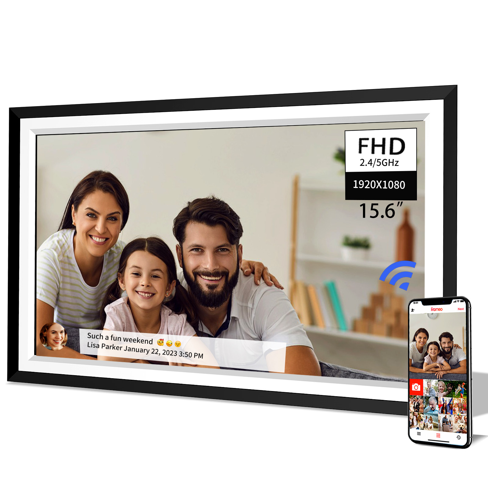 WiFi Digital Picture Photo Frame 15.6” FHD Touch Screen with 32GB Storage, 1920 * 1080 IPS Screen, S