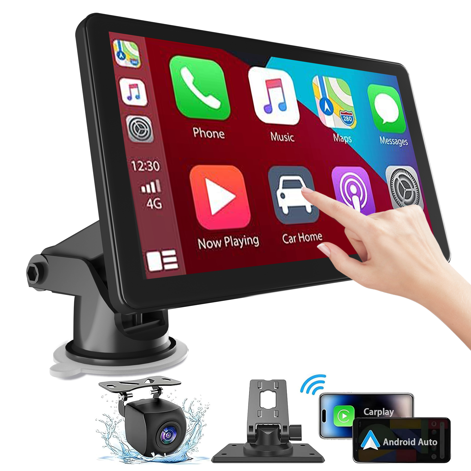 7 Inch Carplay Screen for Car with Wireless Apple Carplay & Android Auto, GPS Navigation, Backup