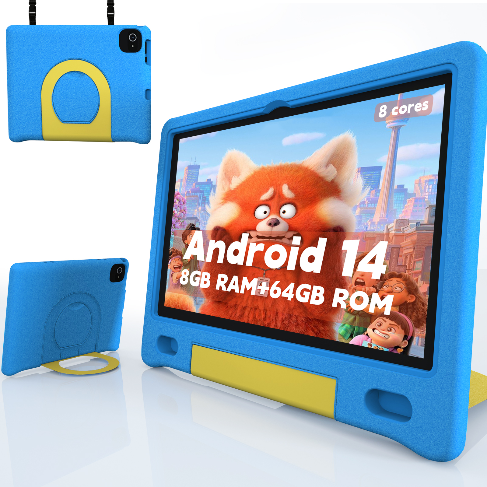 Kids Tablet with Strap, Android 14 Tablet for Kids 10 inch , Toddler Tablet Octa-Core 64GB 1TB Expan